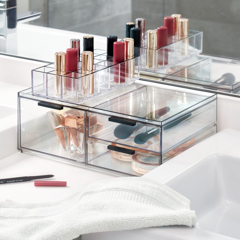RPET Onyx 3 Drawer Cosmetic Organizer - Wide Clear - Image 5