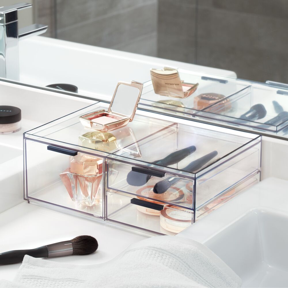 RPET Onyx 3 Drawer Cosmetic Organizer - Wide Clear - Image 2