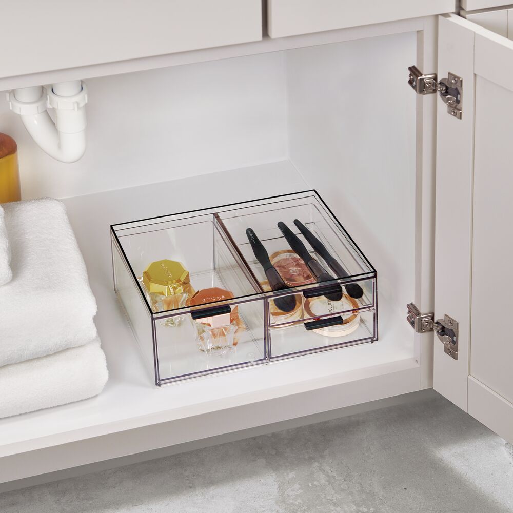 RPET Onyx 3 Drawer Cosmetic Organizer - Wide Clear - Image 3