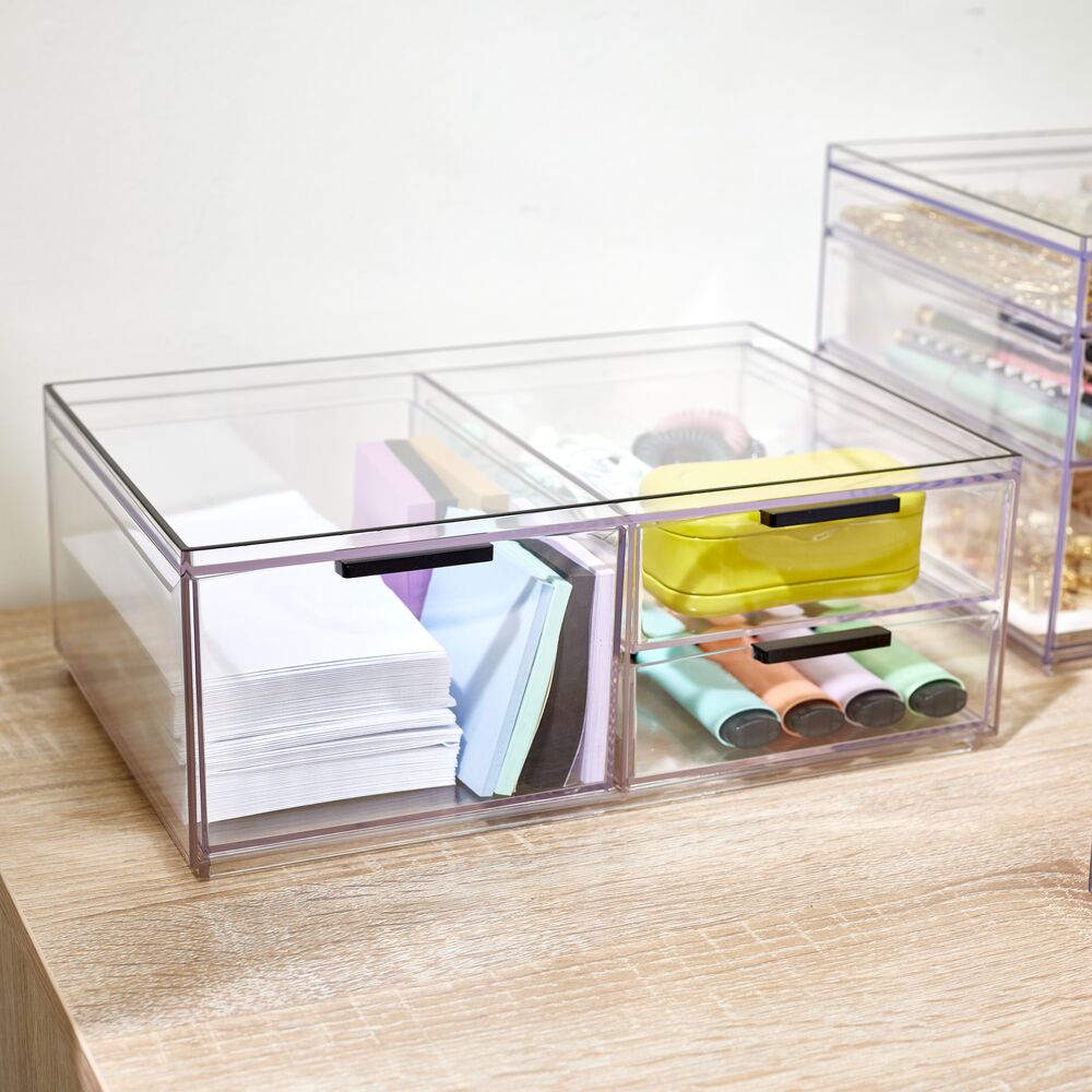 RPET Onyx 3 Drawer Cosmetic Organizer - Wide Clear - Image 4