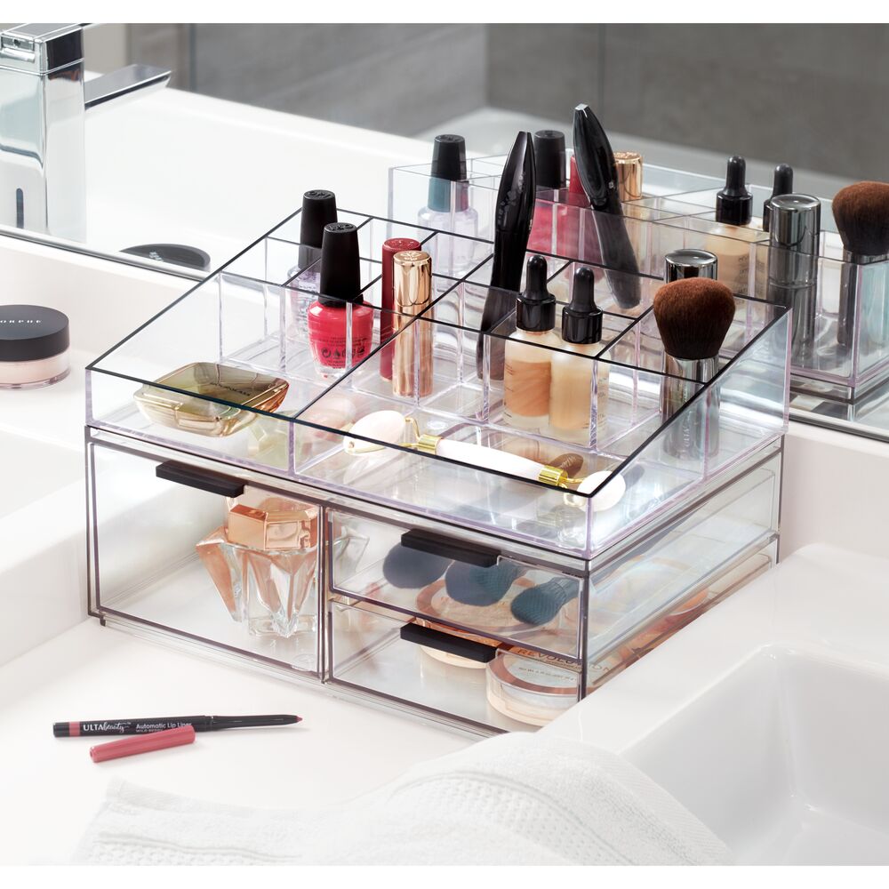 RPET Onyx 3 Drawer Cosmetic Organizer - Wide Clear - Image 6