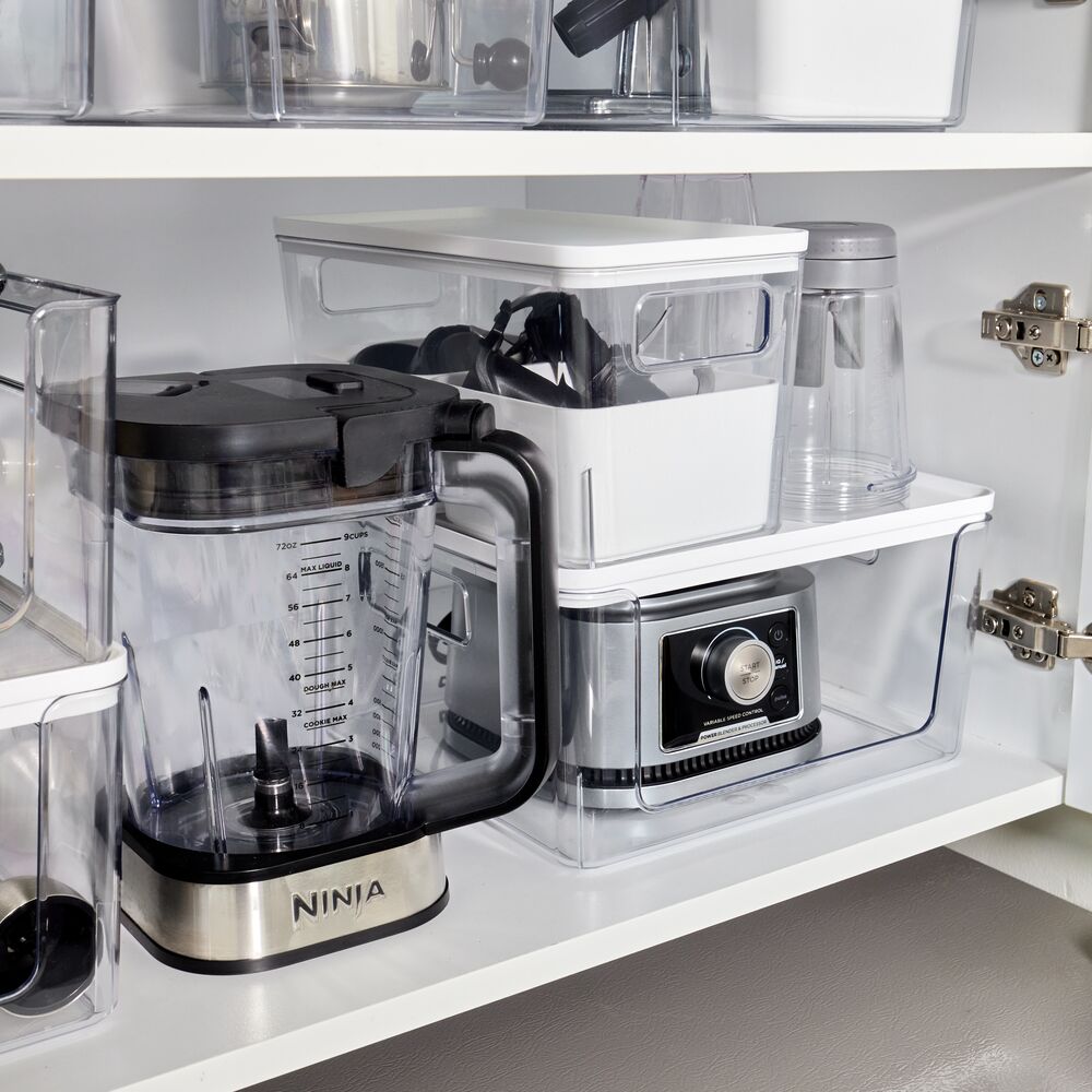 iDesign Open Front Lidded Bin Clear/Marshmallow - Image 5