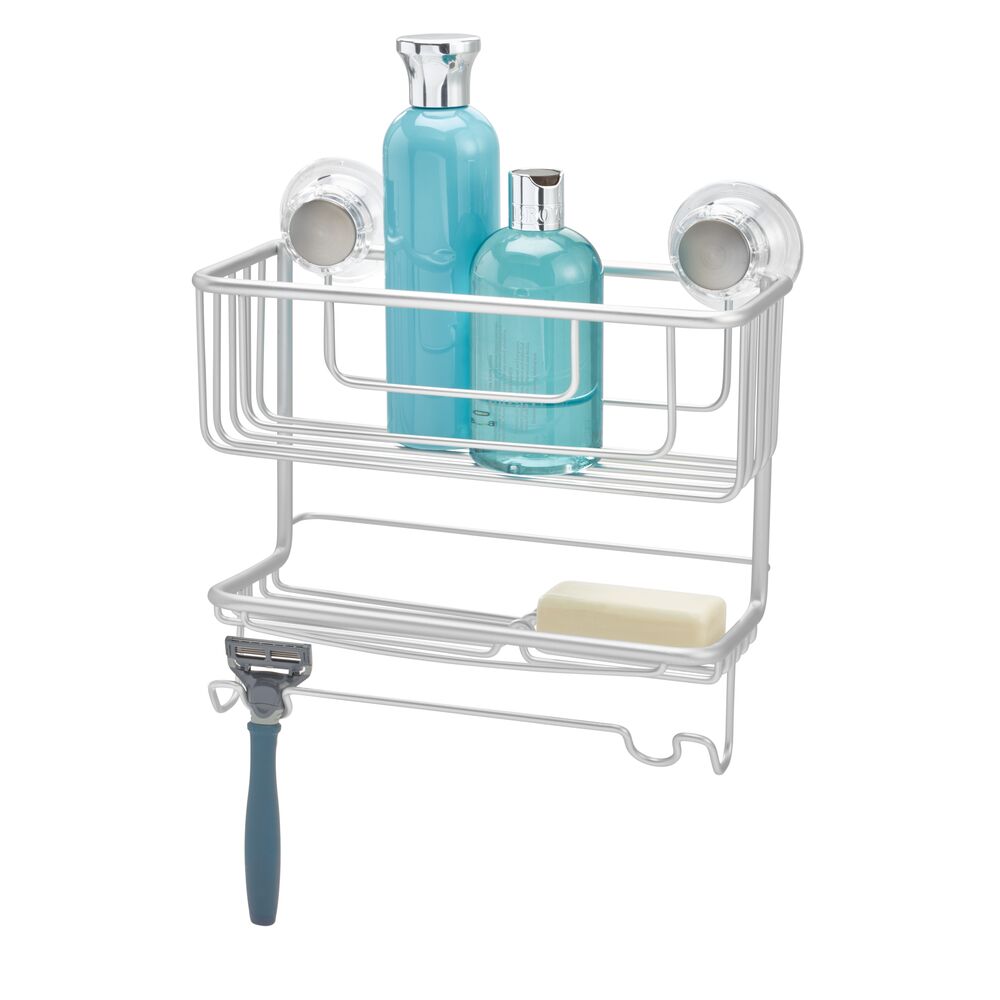 iDesign Metro Aluminum Turn-N-Lock 2-Tier Combo Suction Basket. Silver - Image 6