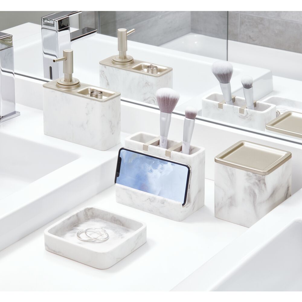 iDesign Dakota Soap Pump with Ring Tray in White Marble and Matte - Image 6