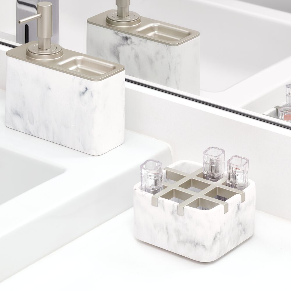 iDesign Dakota Soap Pump with Ring Tray in White Marble and Matte - Image 5