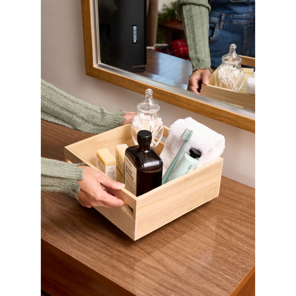 iDesign EcoWood Natural Paulownia Wood Storage Bin with Handles - Image 7