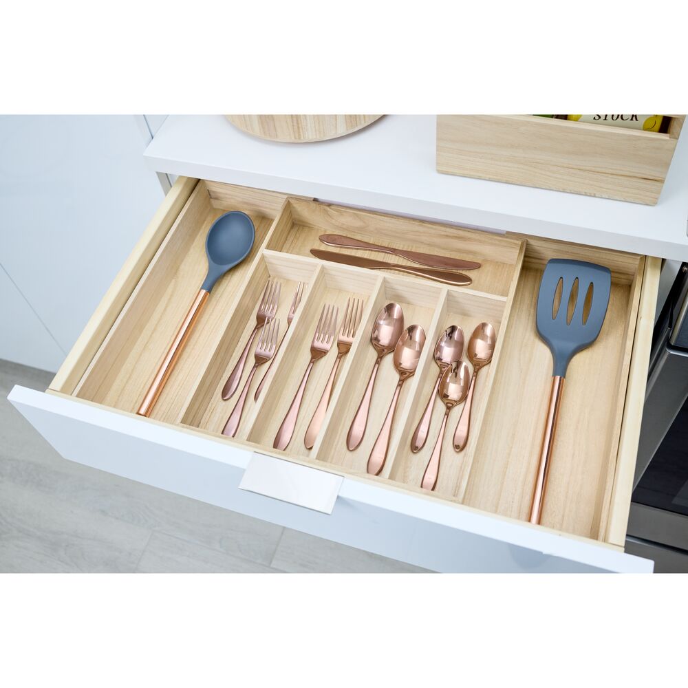 iDesign EcoWood Natural Paulownia Wood Expandable Flatware and Cutlery Tray - Image 3