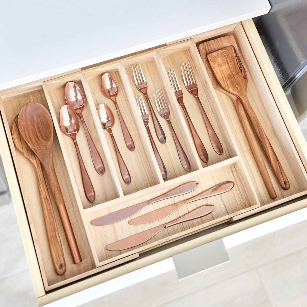 iDesign EcoWood Natural Paulownia Wood Expandable Flatware and Cutlery Tray - Image 6