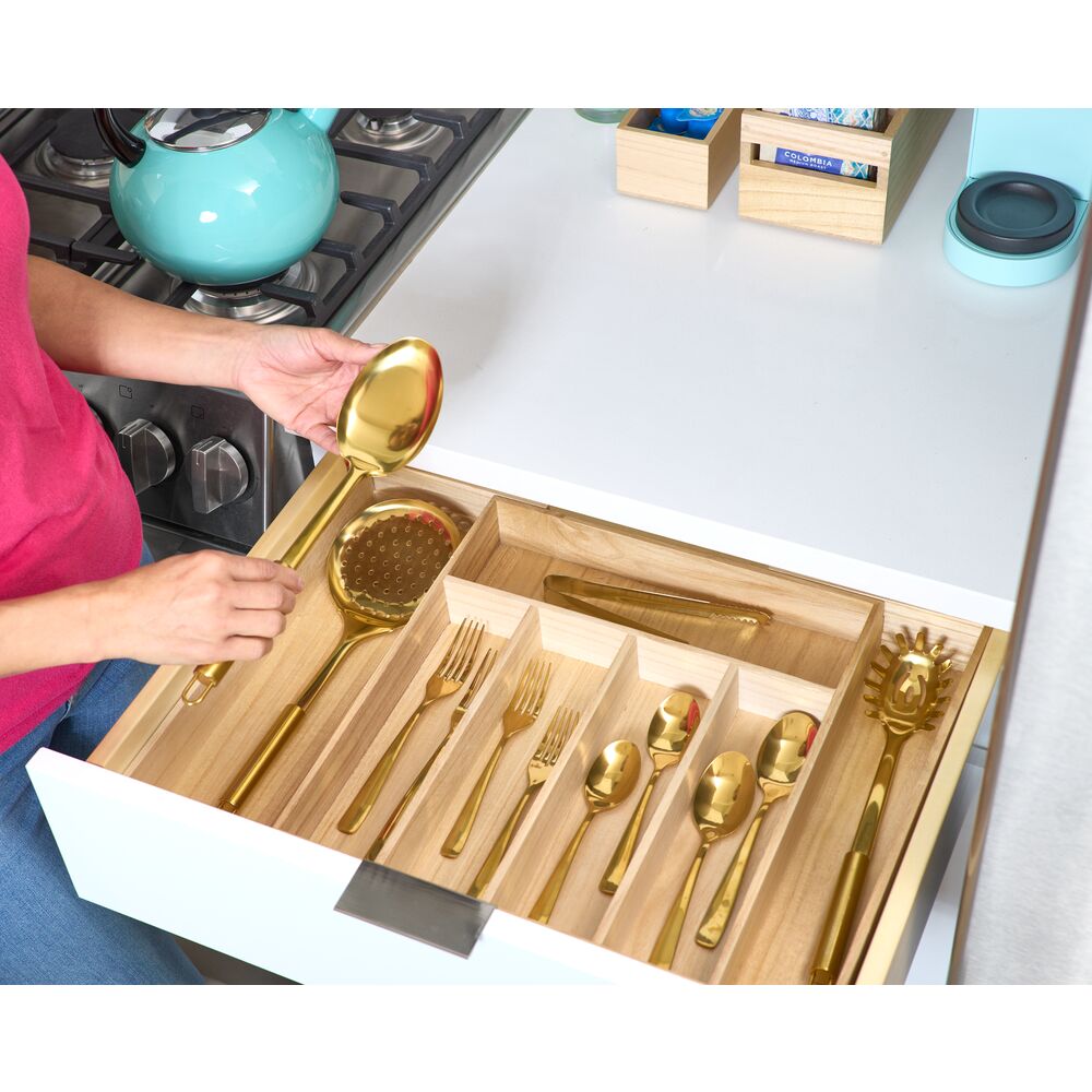 iDesign EcoWood Natural Paulownia Wood Expandable Flatware and Cutlery Tray - Image 2