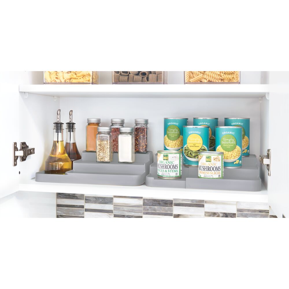 iDesign Eco BPA-Free Recycled Plastic Expandable 3-Tier Stadium Spice Rack with Side Caddy. Flint - Image 4