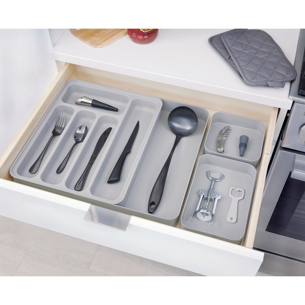 iDesign Eco BPA-Free Recycled Plastic Expandable Flatware and Cutlery Tray. Flint - Image 2