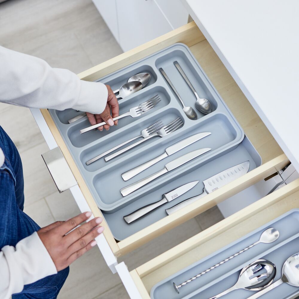 iDesign Eco BPA-Free Recycled Plastic Expandable Flatware and Cutlery Tray. Flint - Image 3
