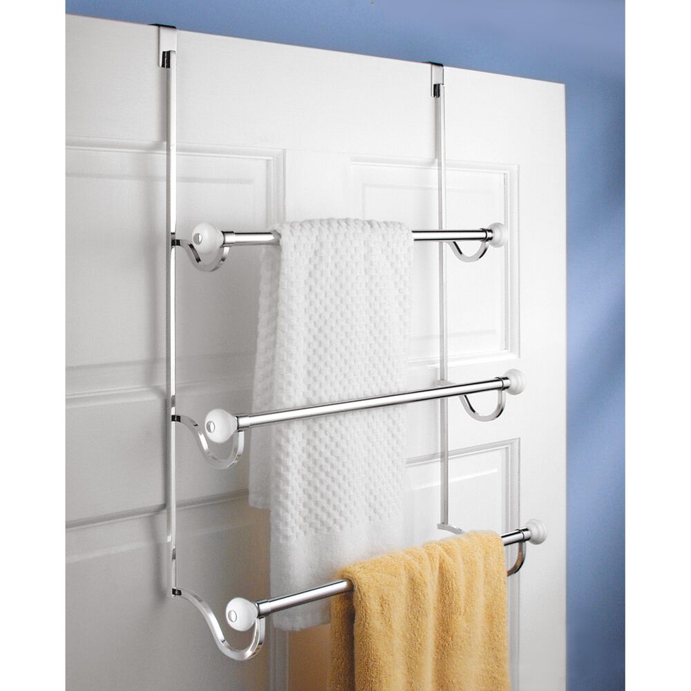 York Over Shower Door Towel Rack 3 White/Chrome - Image 6