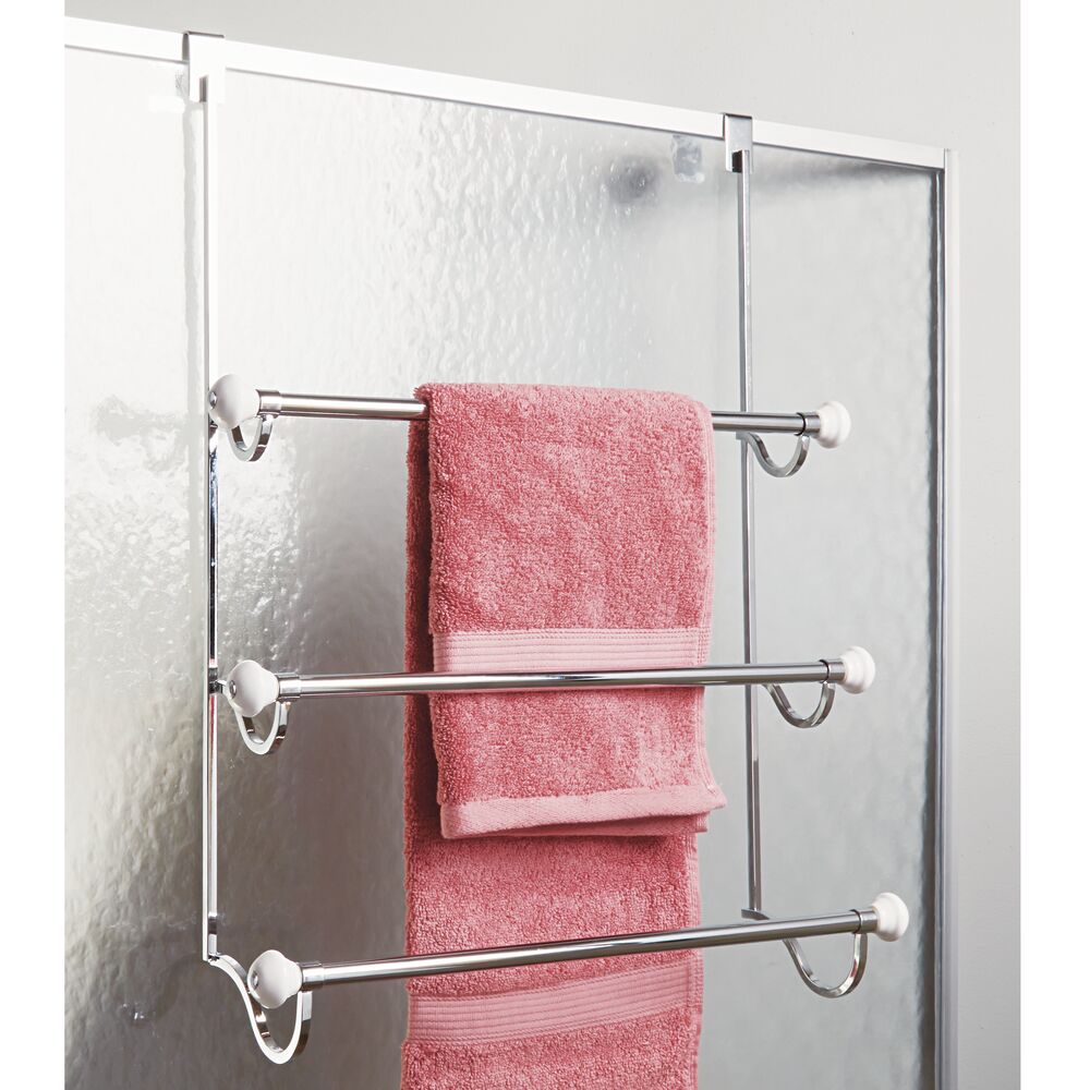 York Over Shower Door Towel Rack 3 White/Chrome - Image 2