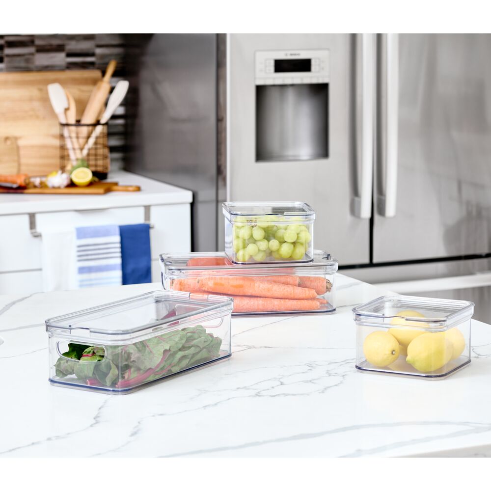 iDesign 4-Piece Recycled Plastic Refrigerator Organizer Bin Set with Lids. Clear/White - Image 6