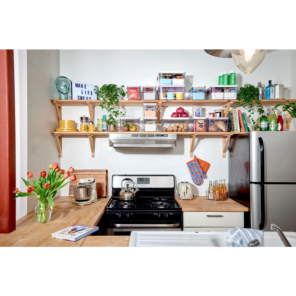 iDesign Open Front Lidded Bin Clear/Marshmallow - Image 4