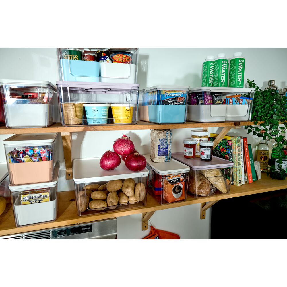 iDesign Open Front Lidded Bin Clear/Marshmallow - Image 2