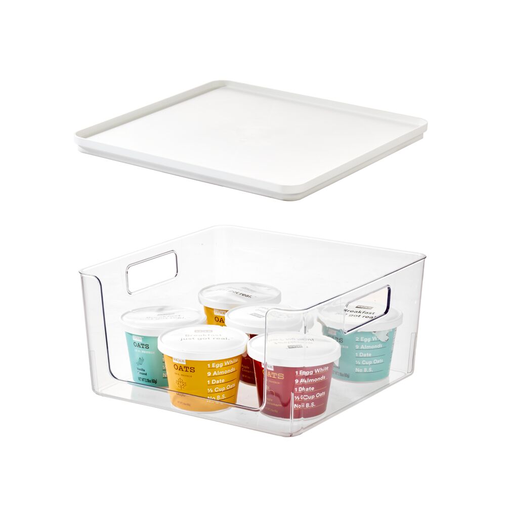 iDesign Open Front Lidded Bin Clear/Marshmallow - Image 6