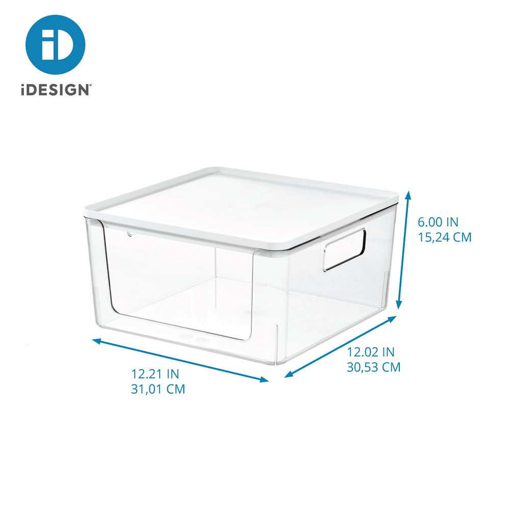 iDesign Open Front Lidded Bin Clear/Marshmallow - Image 7