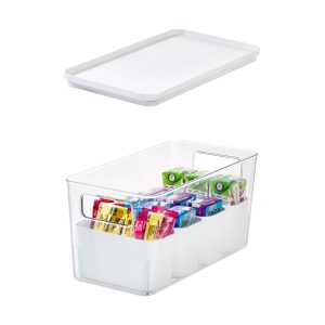 iDesign Large Lidded Bin & 4 Inner Small Bins Marshmallow/Clear