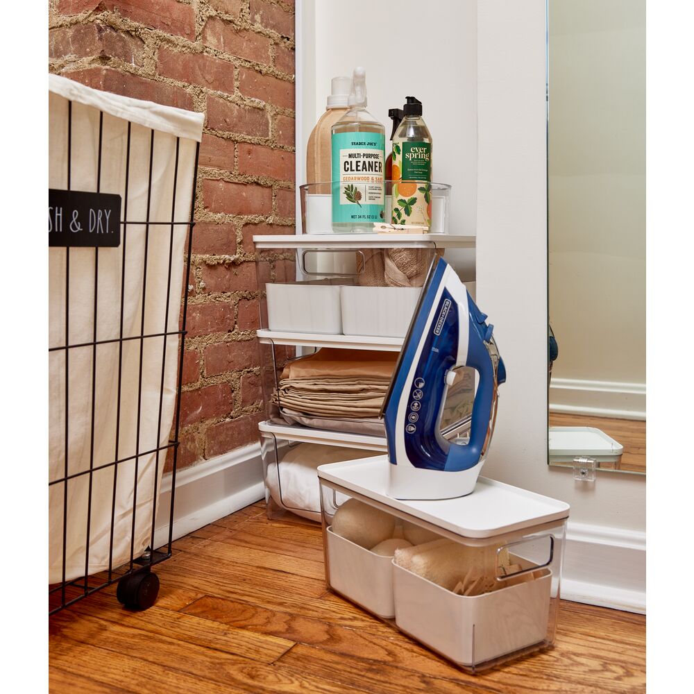 iDesign Open Front Lidded Bin Clear/Marshmallow - Image 3