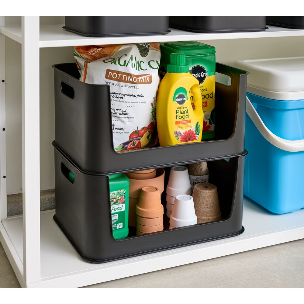 iDesign Eco Garage Storage Open Front Stackable Bins .Made from Recycled Plastic. Set of 2. Matte Black - Image 5
