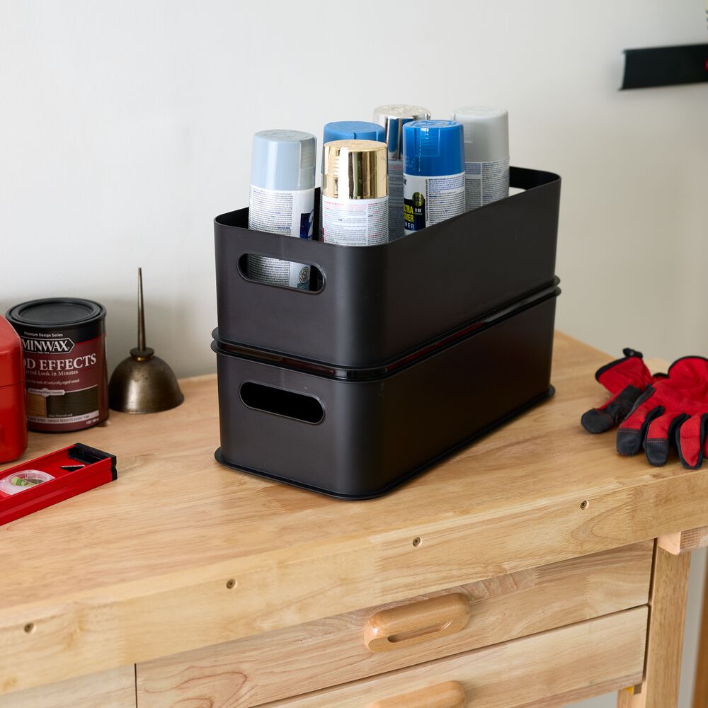 iDesign Eco Garage Storage Handled Bins with Lid. Made from Recycled Plastic - Set of 2. Matte Black - Image 8