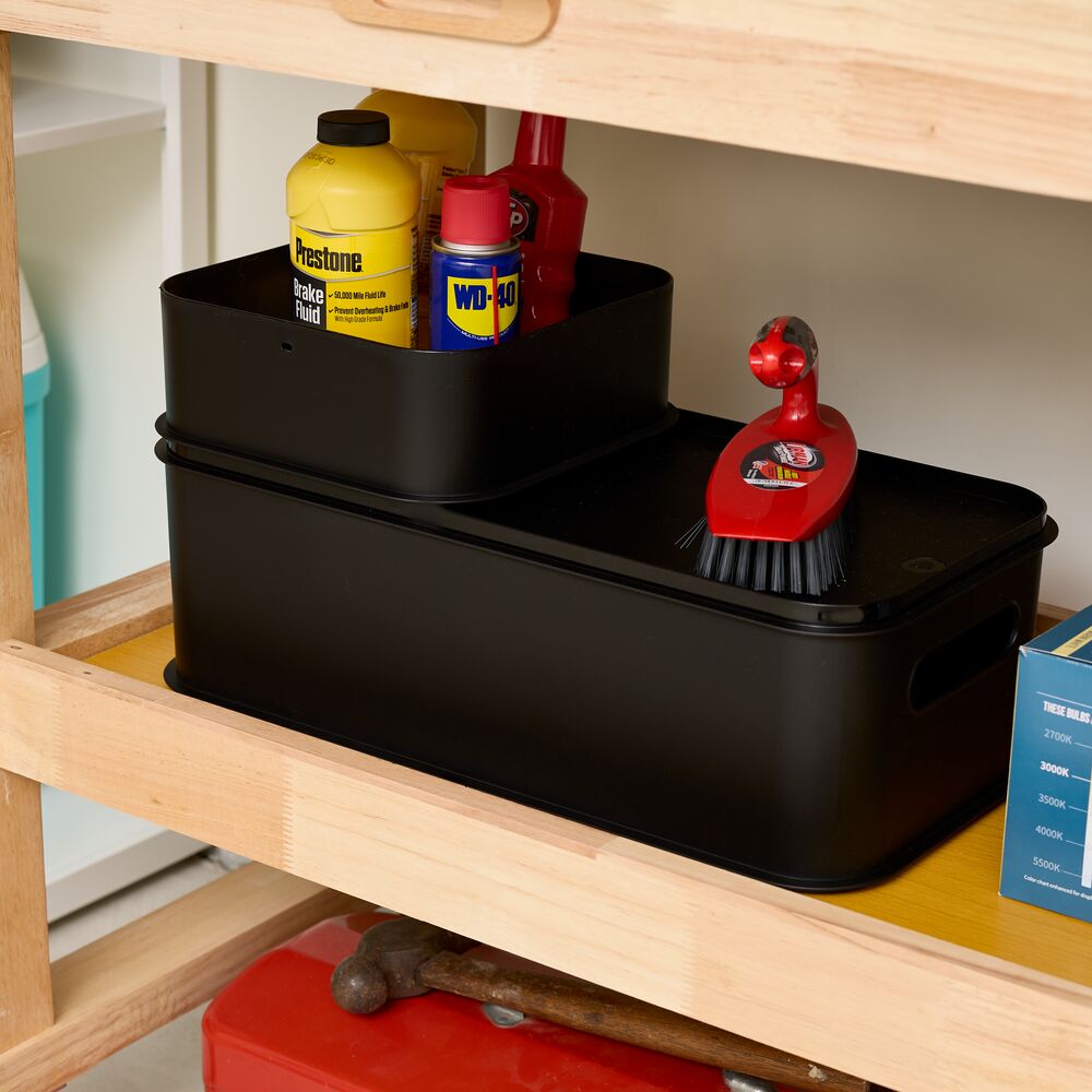 iDesign Eco Garage Bins with Lid. Made from Recycled Plastic. Set of 2. Matte Black - Image 7