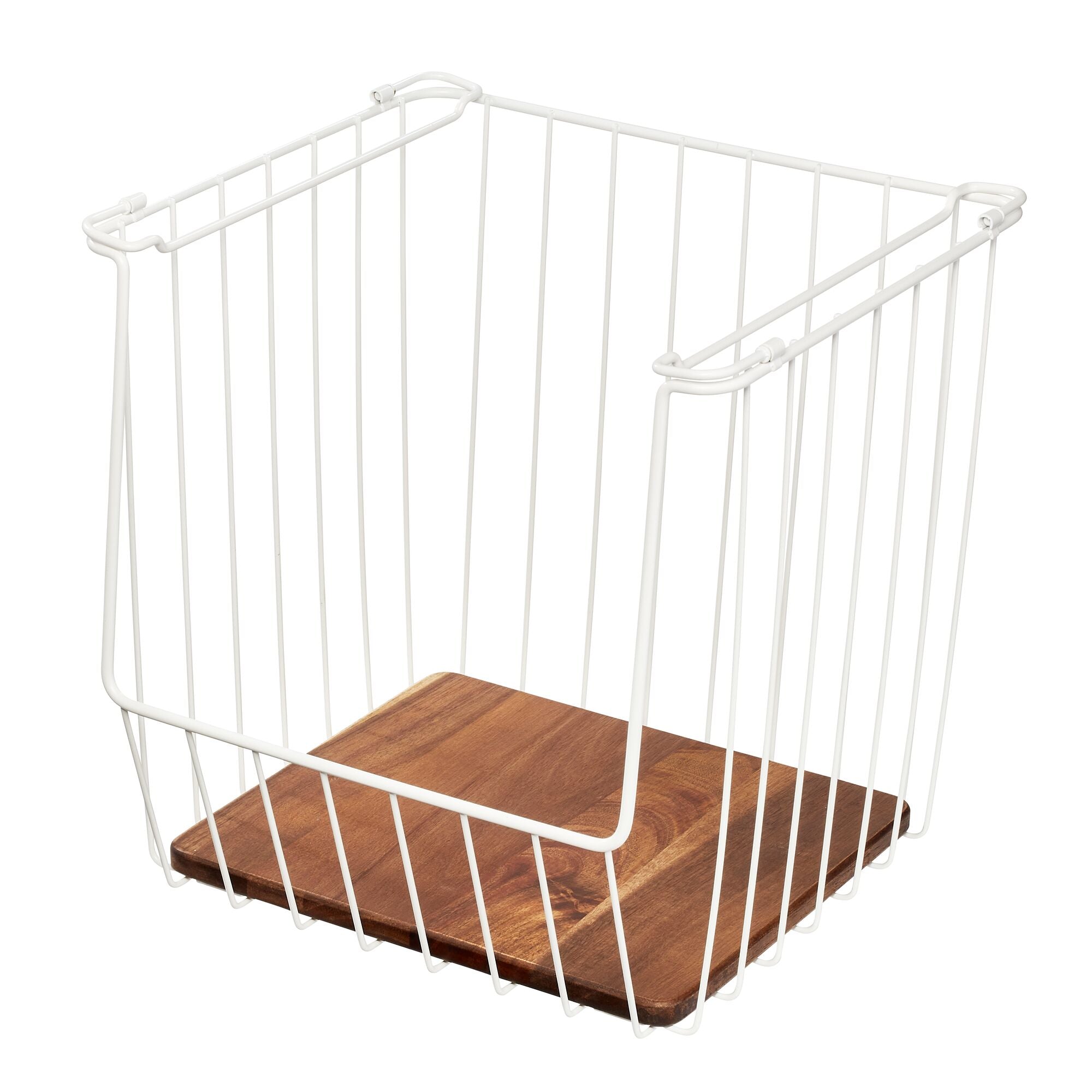 iDesign Open Wire Basket Acacia Wood - Image 2
