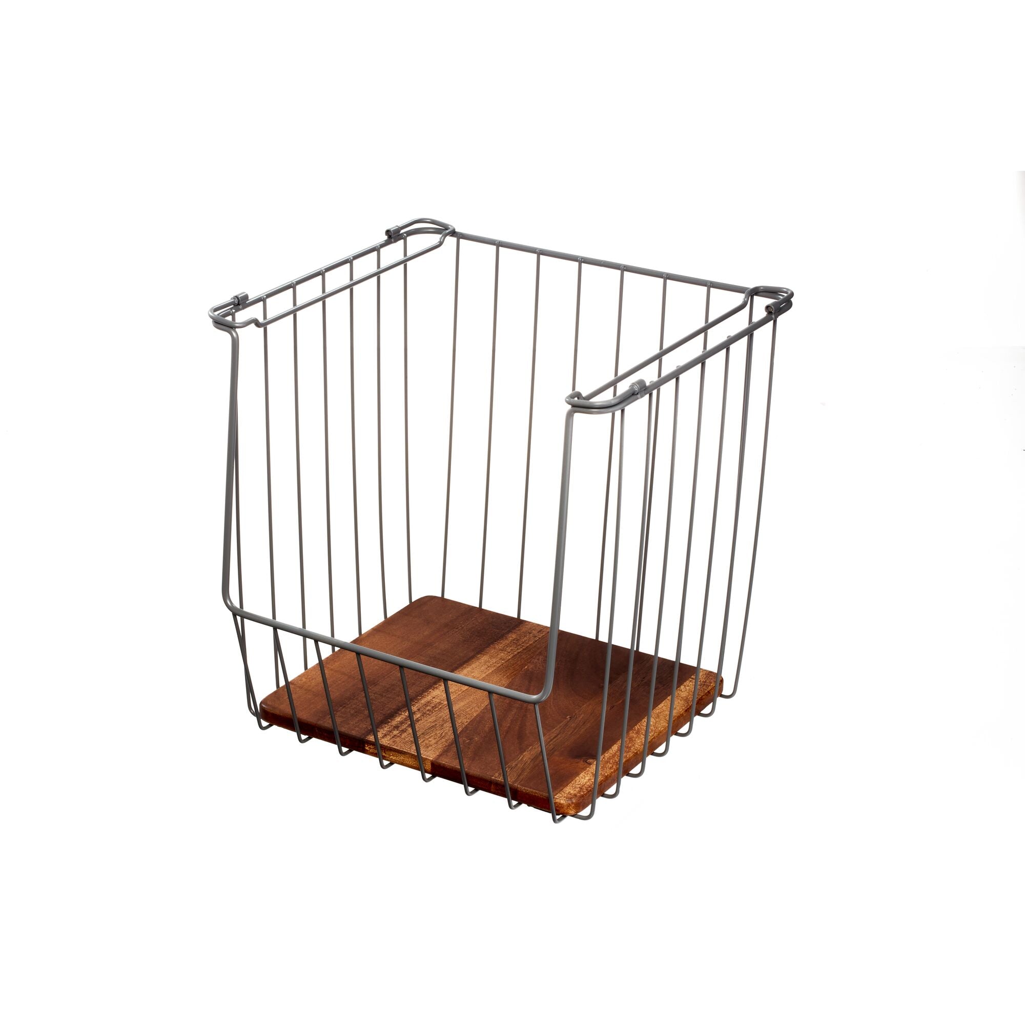 iDesign Open Wire Basket Acacia Wood - Image 4