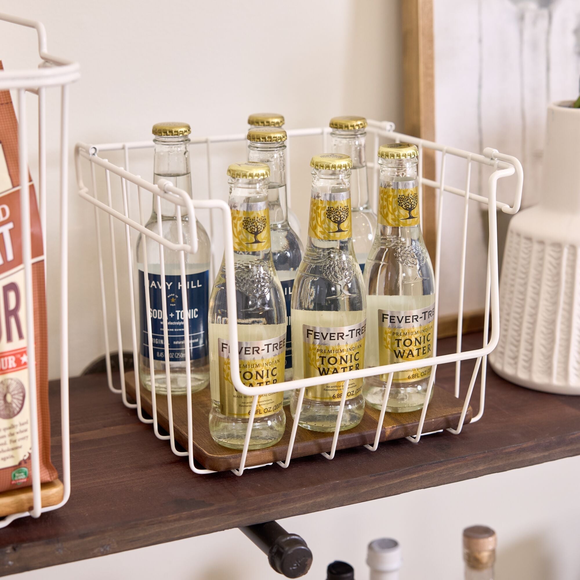iDesign Open Wire Basket Acacia Wood - Image 8