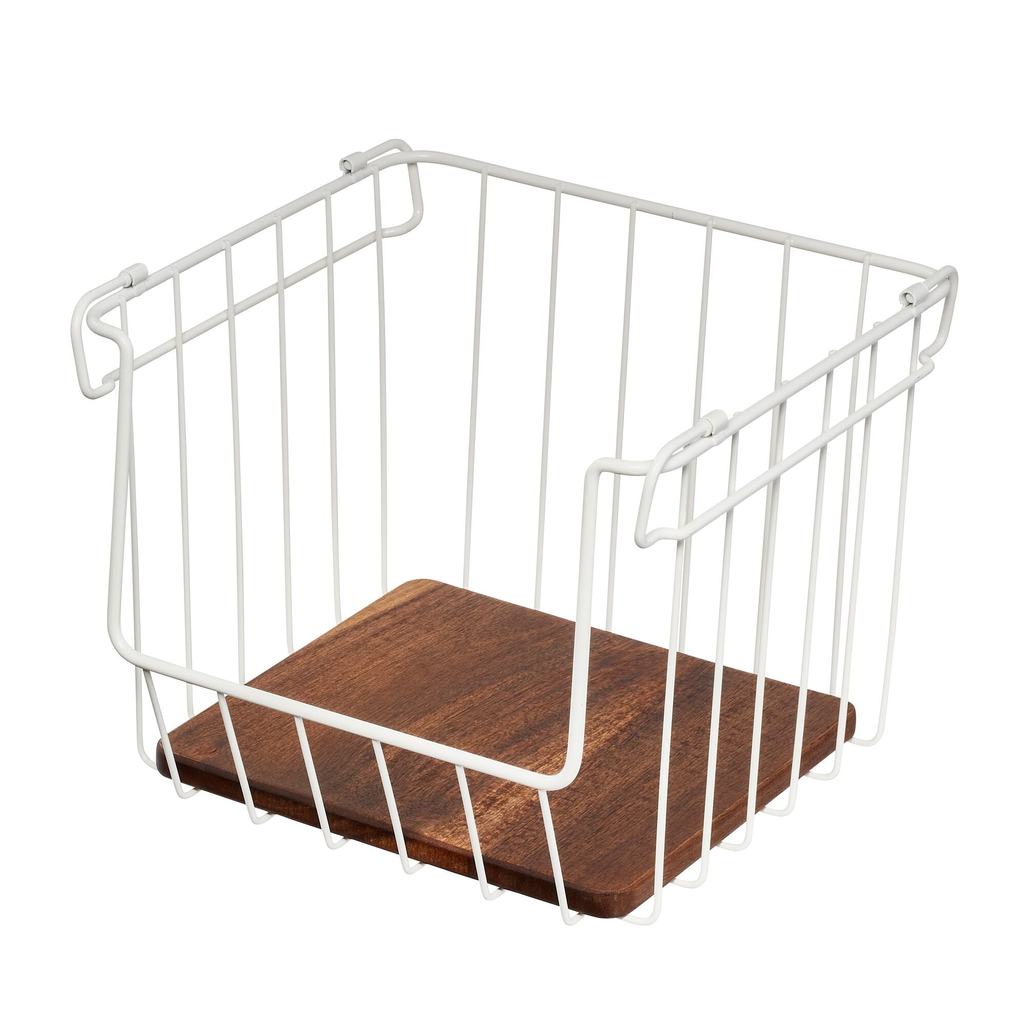 iDesign Open Wire Basket Acacia Wood - Image 7