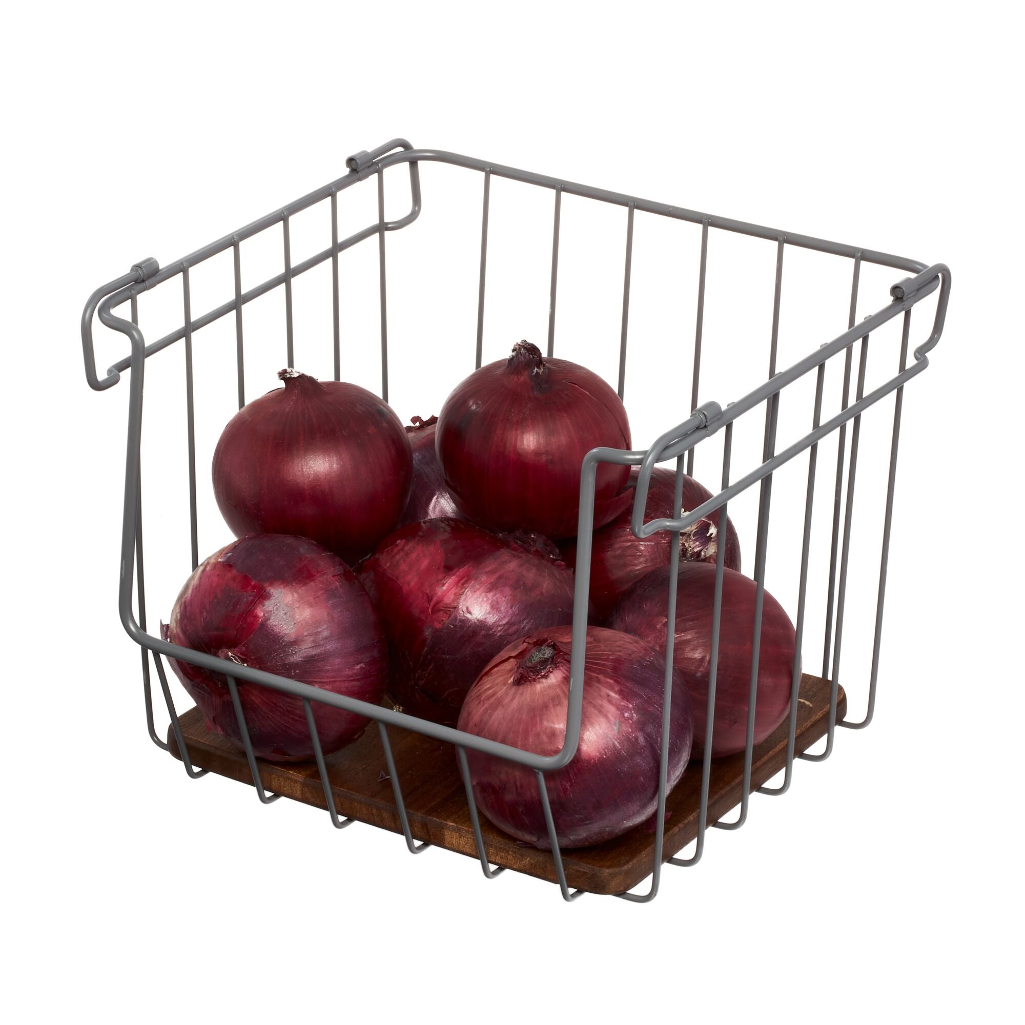 iDesign Open Wire Basket Acacia Wood - Image 9