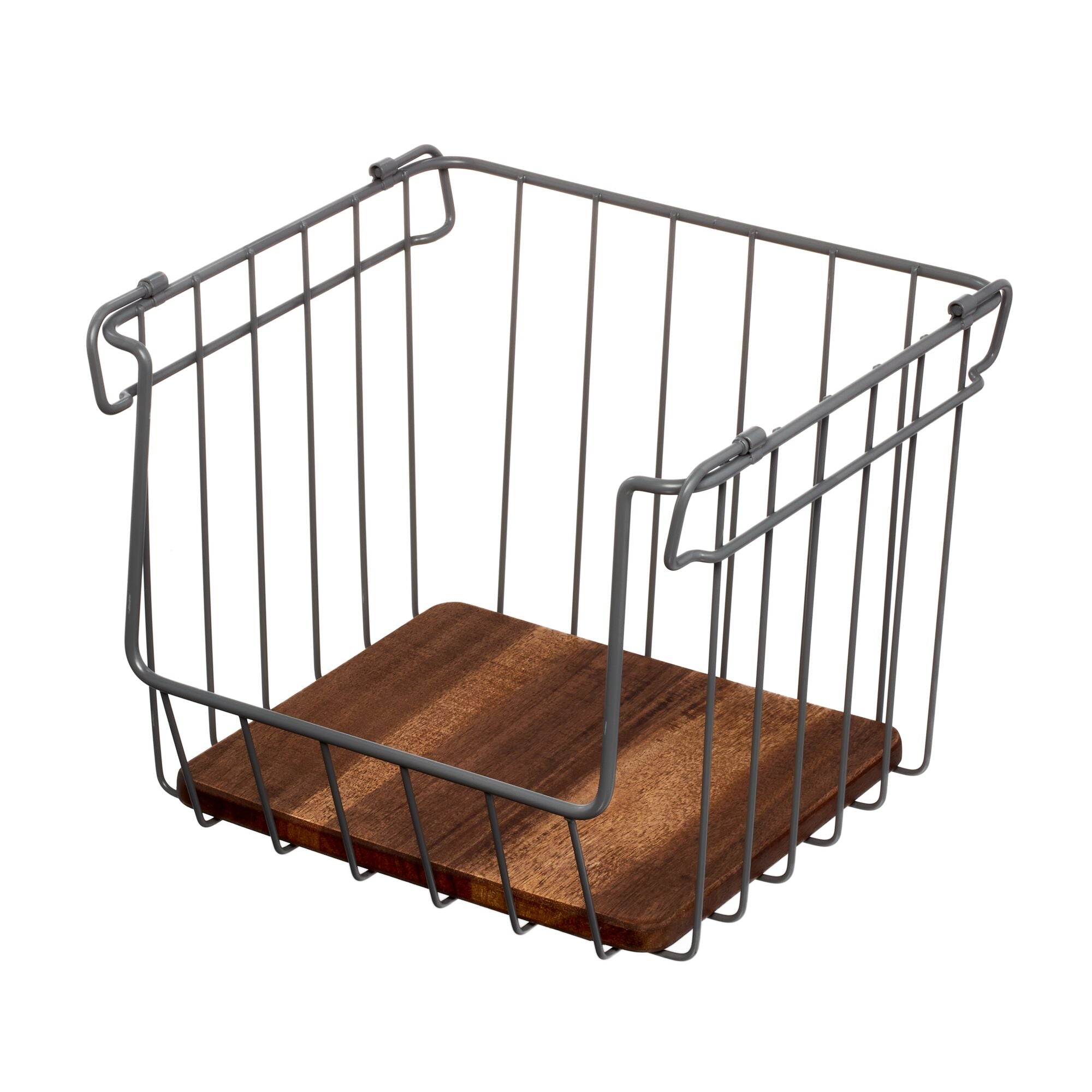 iDesign Open Wire Basket Acacia Wood - Image 10