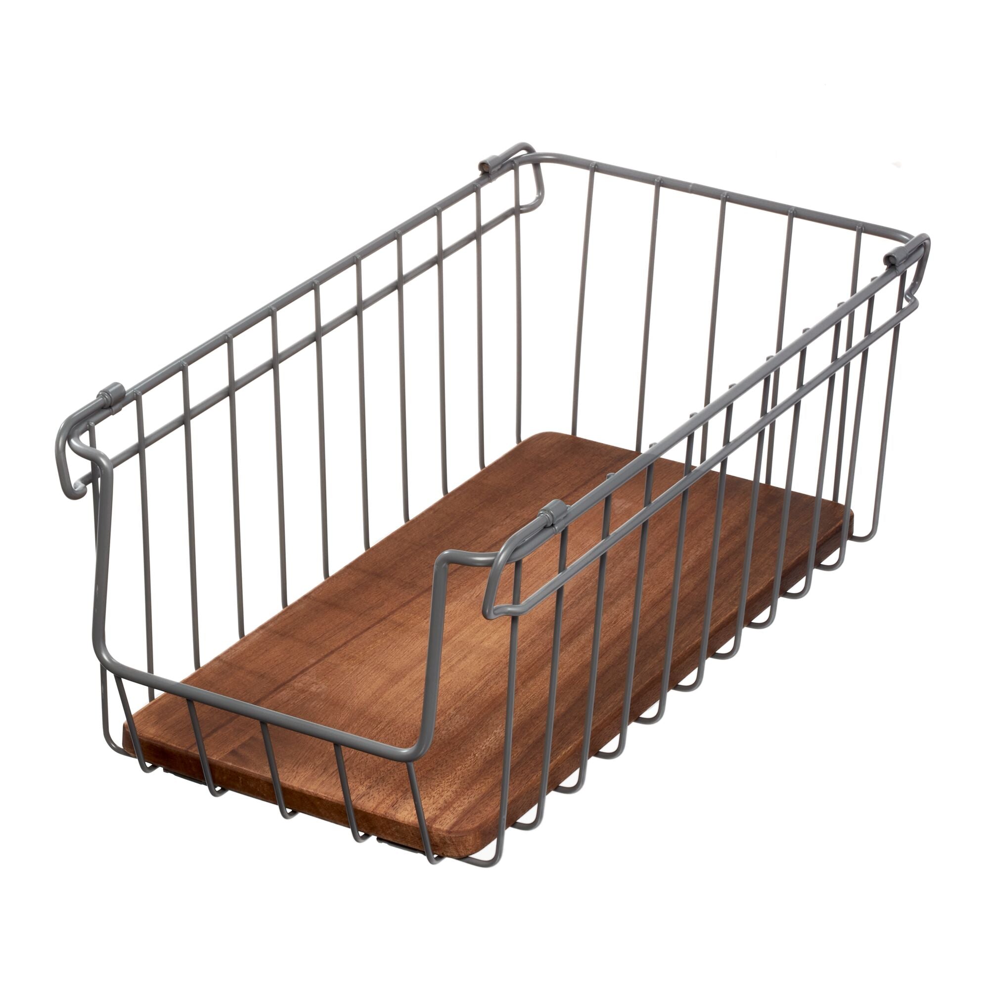 iDesign Open Wire Basket Acacia Wood - Image 16
