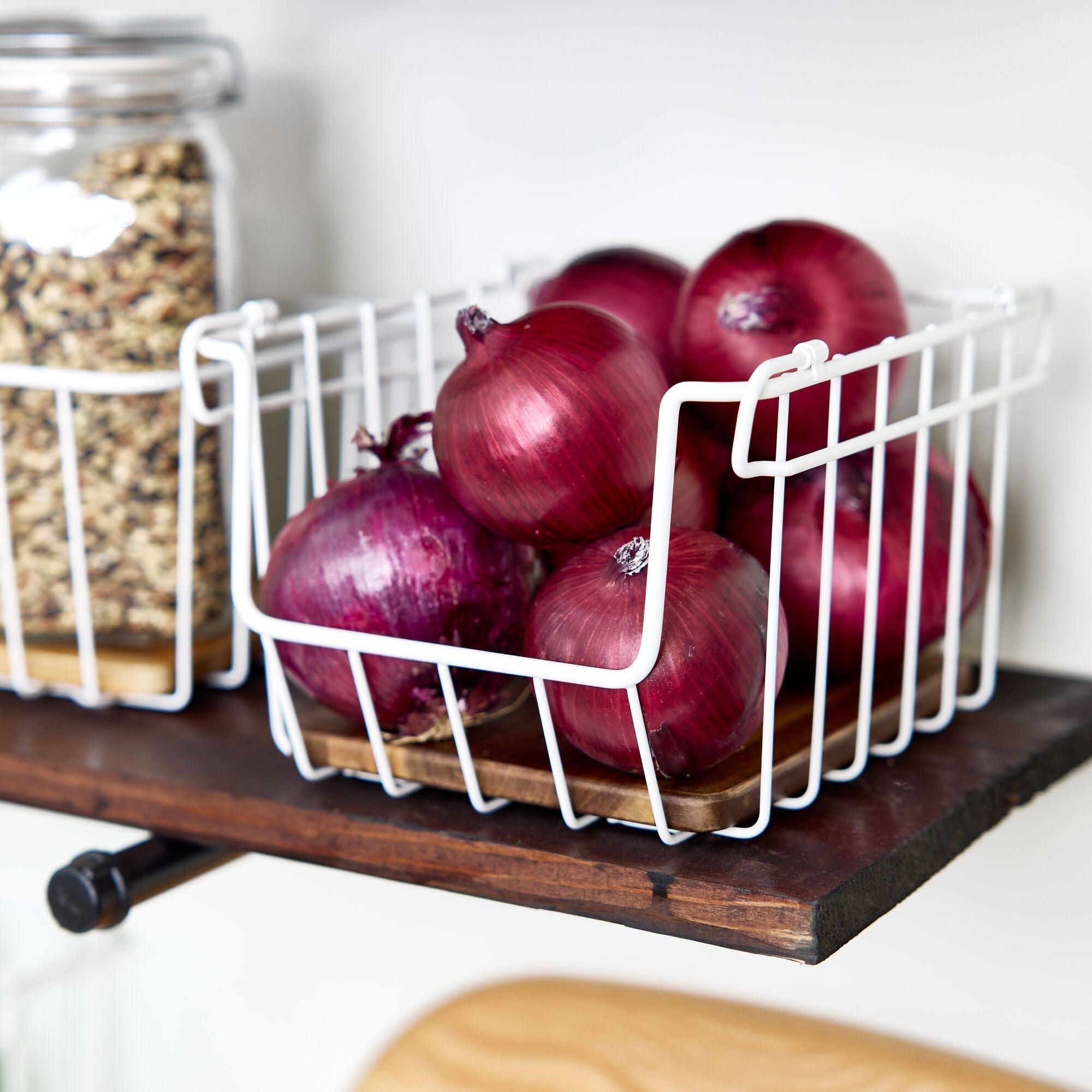 iDesign Open Wire Basket Acacia Wood - Image 26