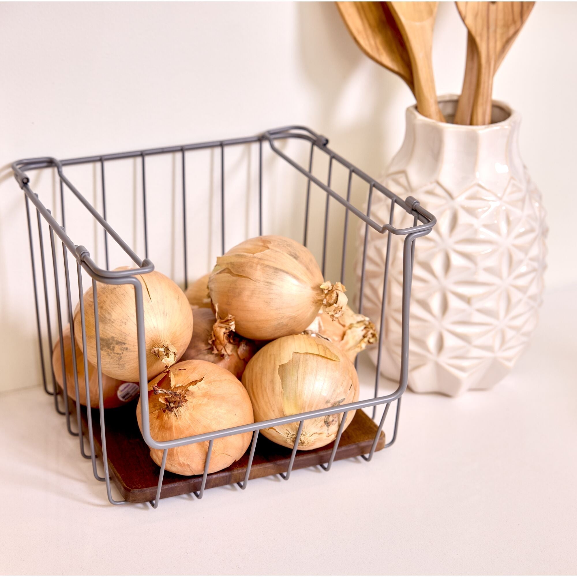 iDesign Open Wire Basket Acacia Wood - Image 29