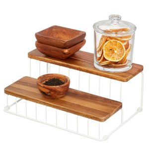 iDesign Acacia Wood and Wire Tier Organizer
