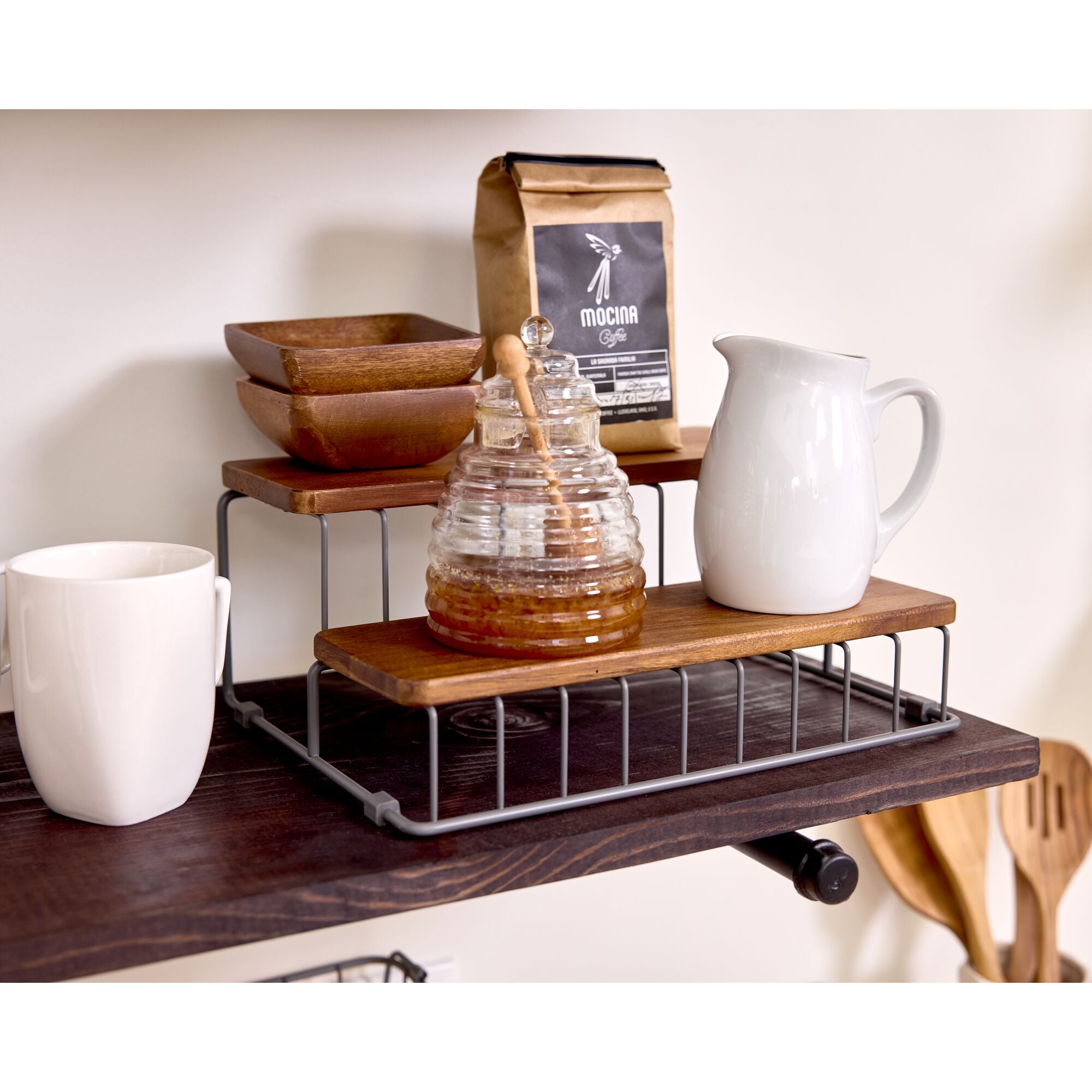 iDesign Acacia Wood and Wire Tier Organizer - Image 6