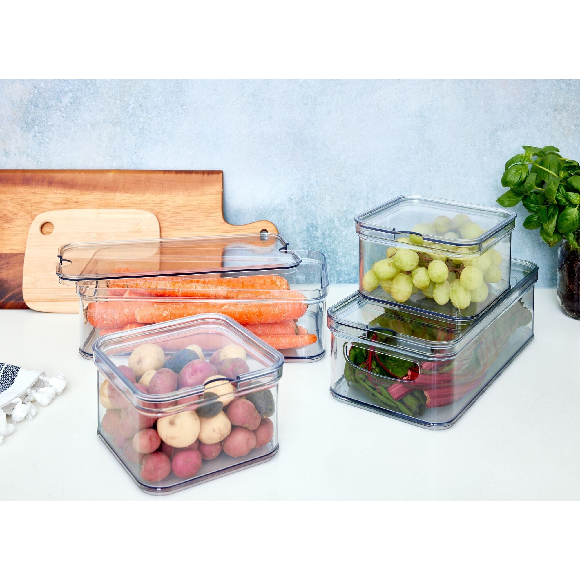 iDesign 4-Piece Recycled Plastic Refrigerator Organizer Bin Set with Lids. Clear/White - Image 4