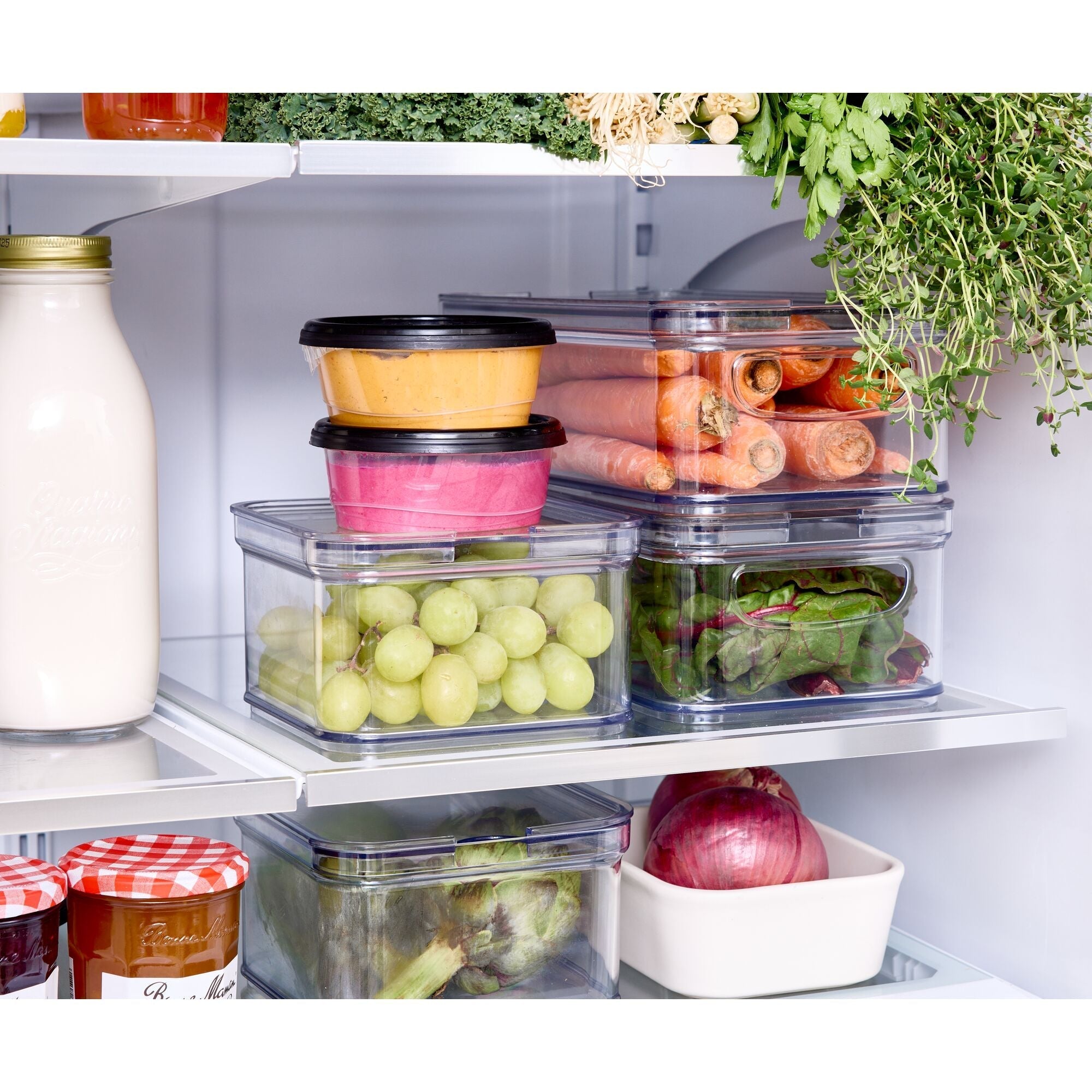 iDesign 4-Piece Recycled Plastic Refrigerator Organizer Bin Set with Lids. Clear/White - Image 5