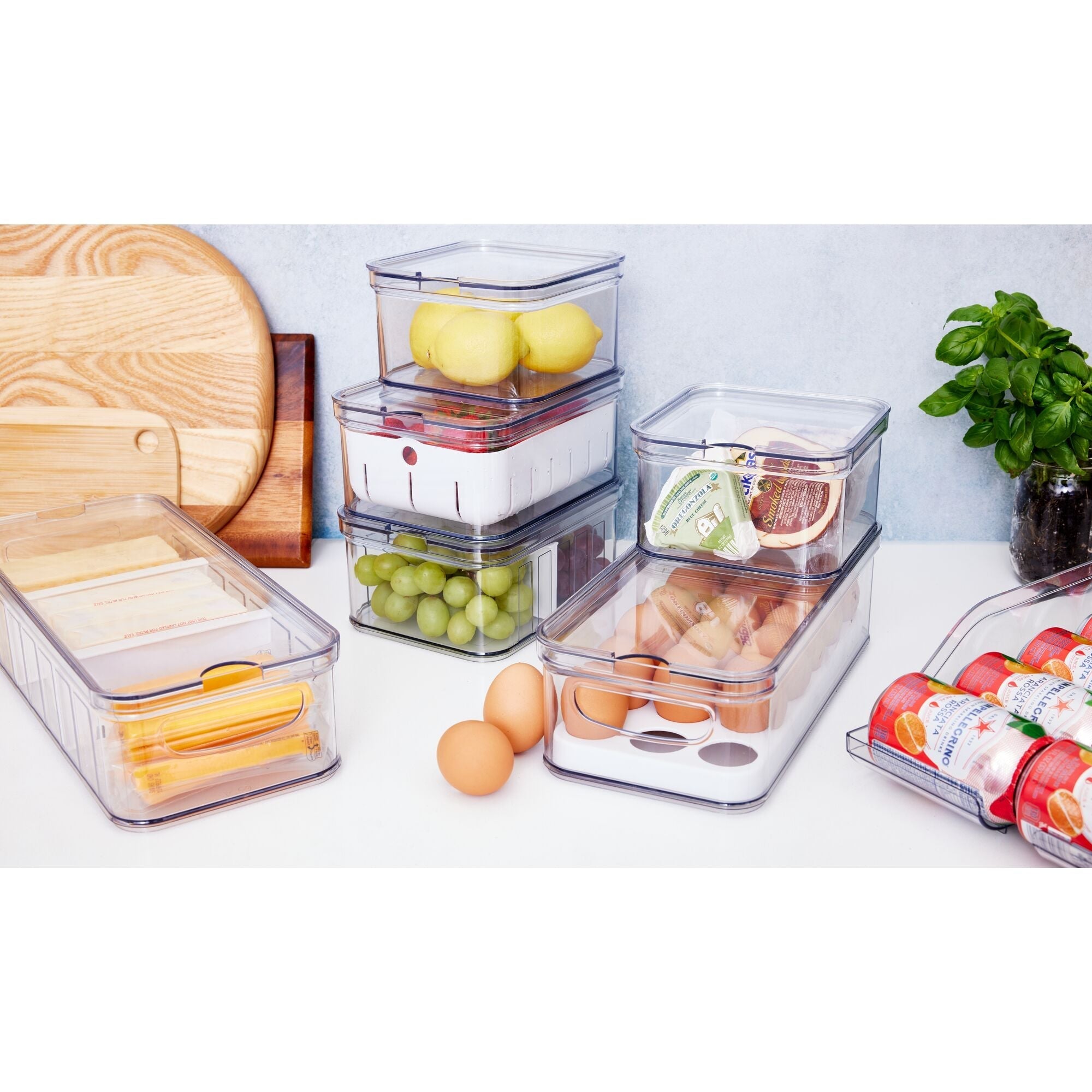 iDesign 7-Piece Recycled Plastic Crisp Refrigerator Organizer Bin Set with Lids - Image 5