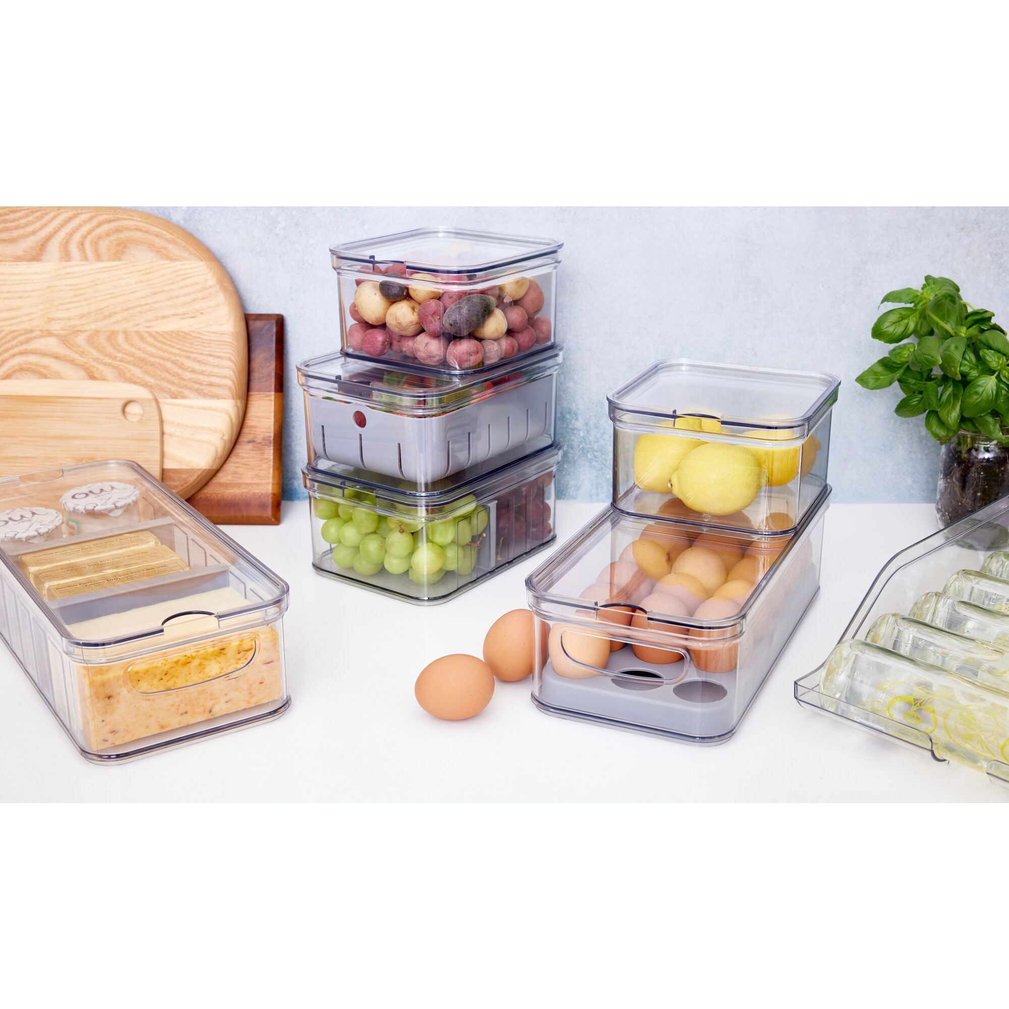iDesign 7-Piece Recycled Plastic Crisp Refrigerator Organizer Bin Set with Lids - Image 4