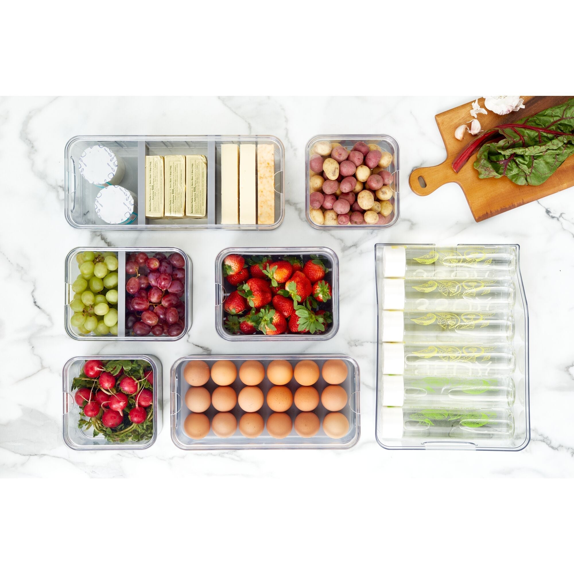 iDesign 7-Piece Recycled Plastic Crisp Refrigerator Organizer Bin Set with Lids - Image 2