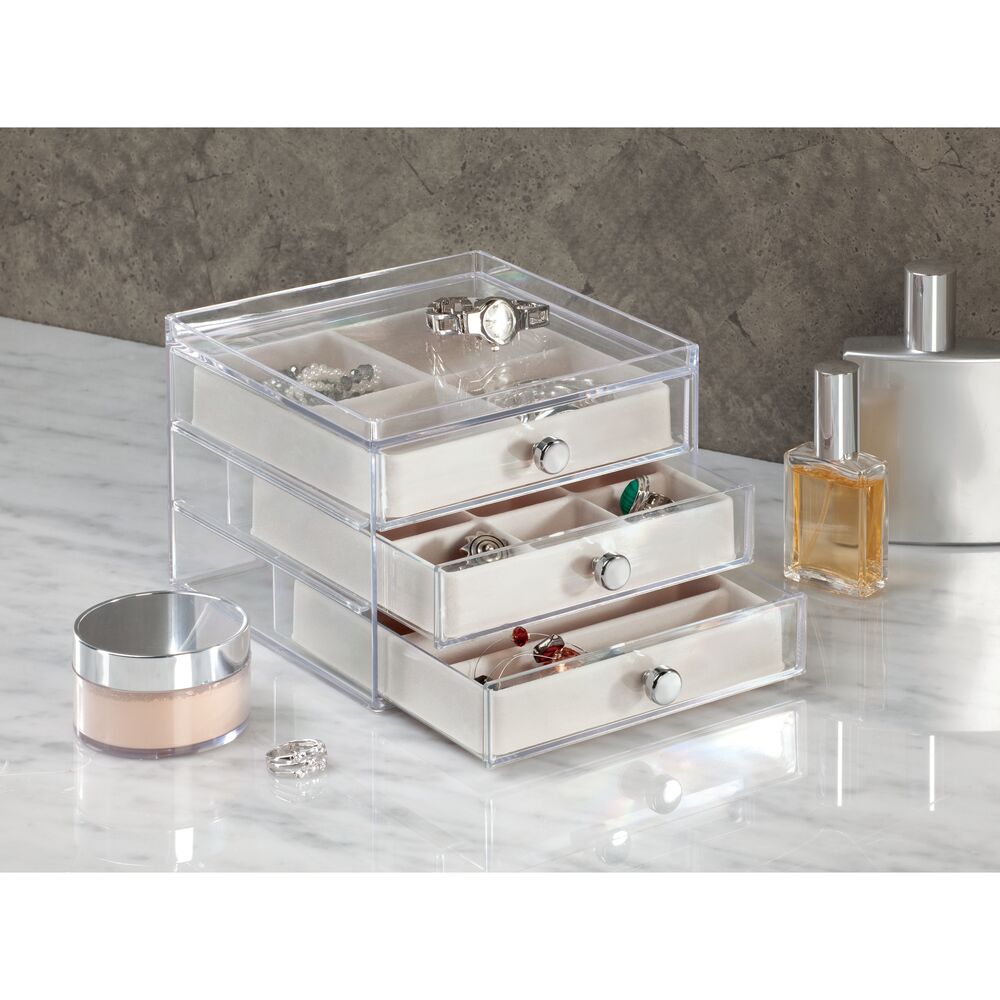Drawers Jewelry Box - 3 Drawer Slim Clear/Ivory - Image 3