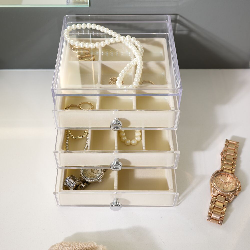 Drawers Jewelry Box - 3 Drawer Slim Clear/Ivory - Image 2