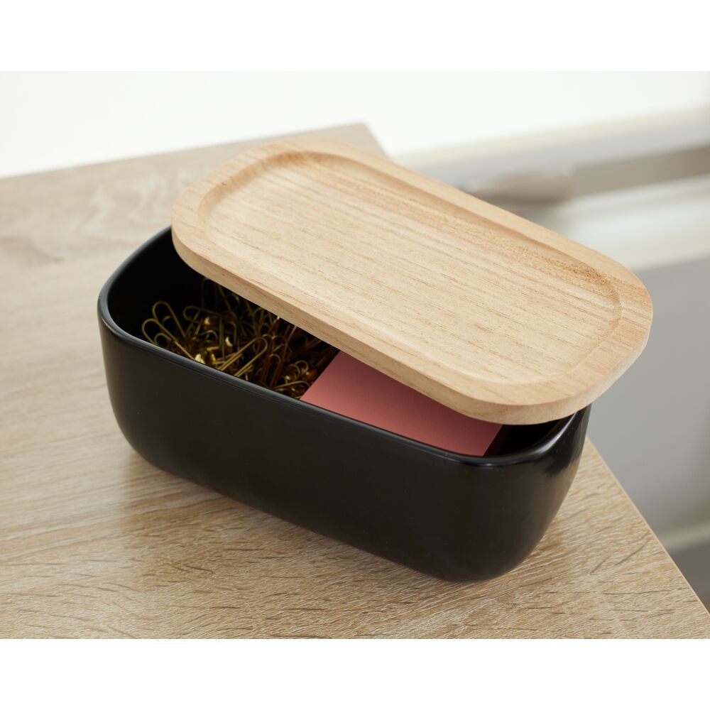 Eco Office Ceramic Bin with Lid Matte Black - Image 2