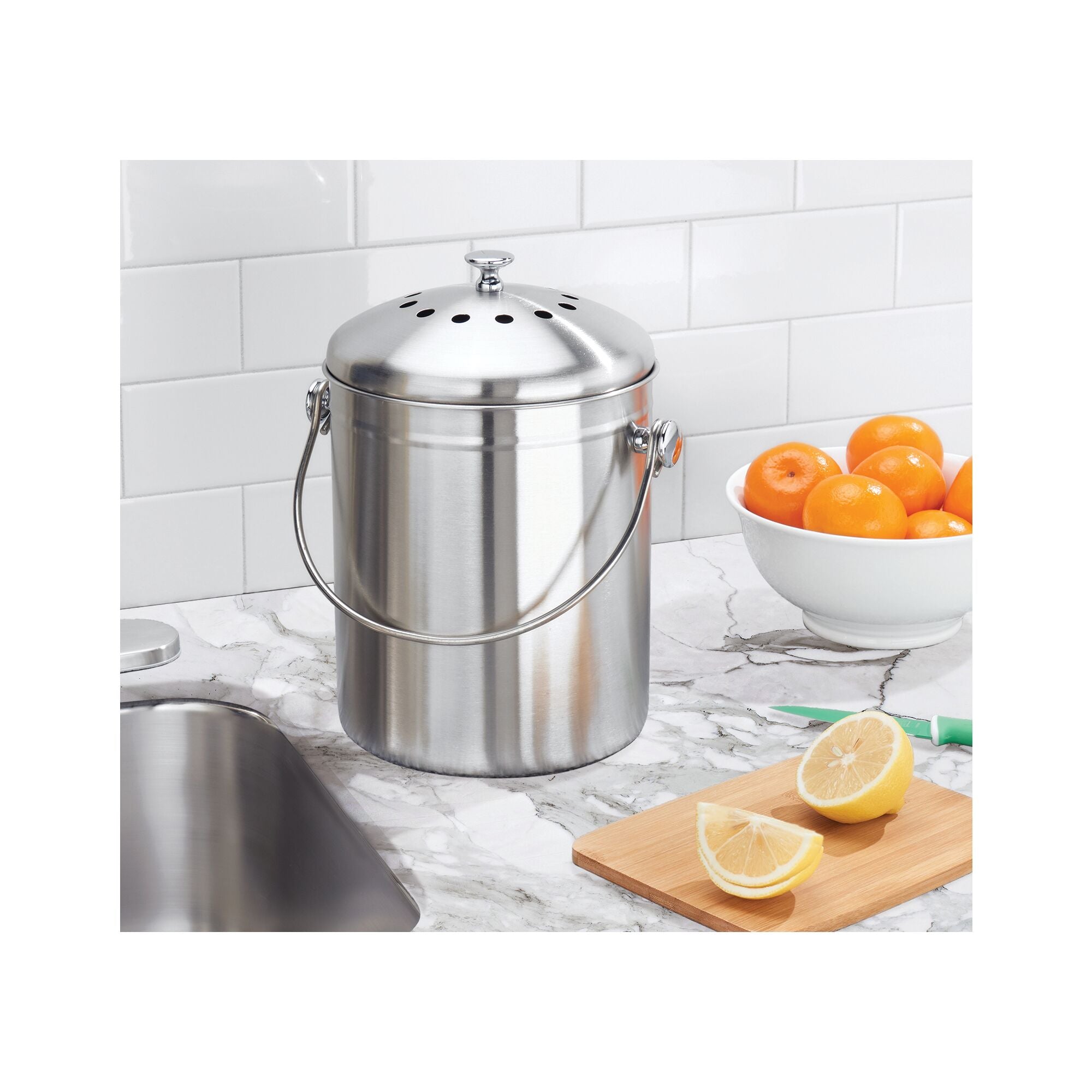 iDesign Brushed Stainless Steel 1.3-gal. Compost Bin & Charcoal Filter - Image 6