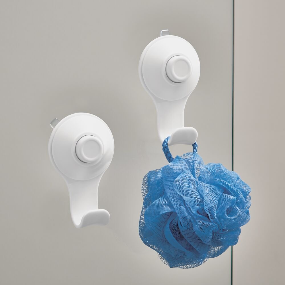 iDesign Cade Push Lock Shower Suction Hook (Set of 2) in White - Image 2