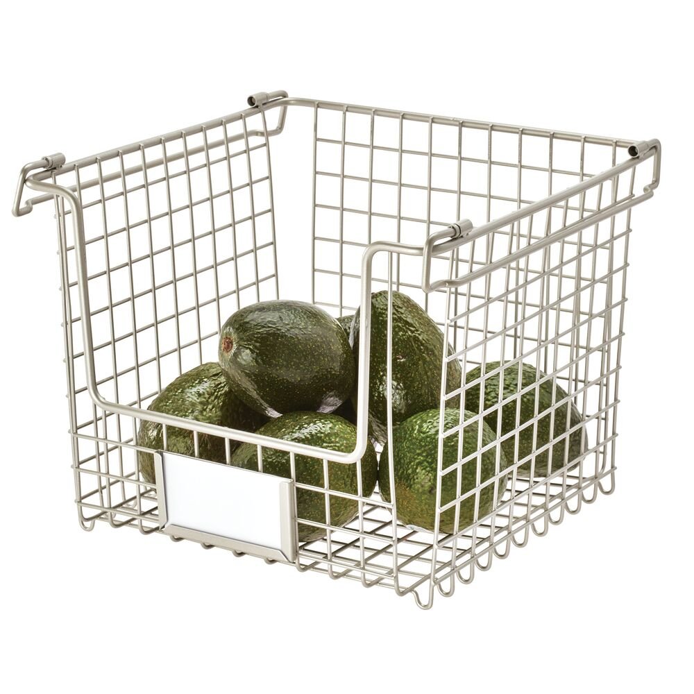 iDesign Classico Stackable Storage Basket with Handles. Matte Satin
